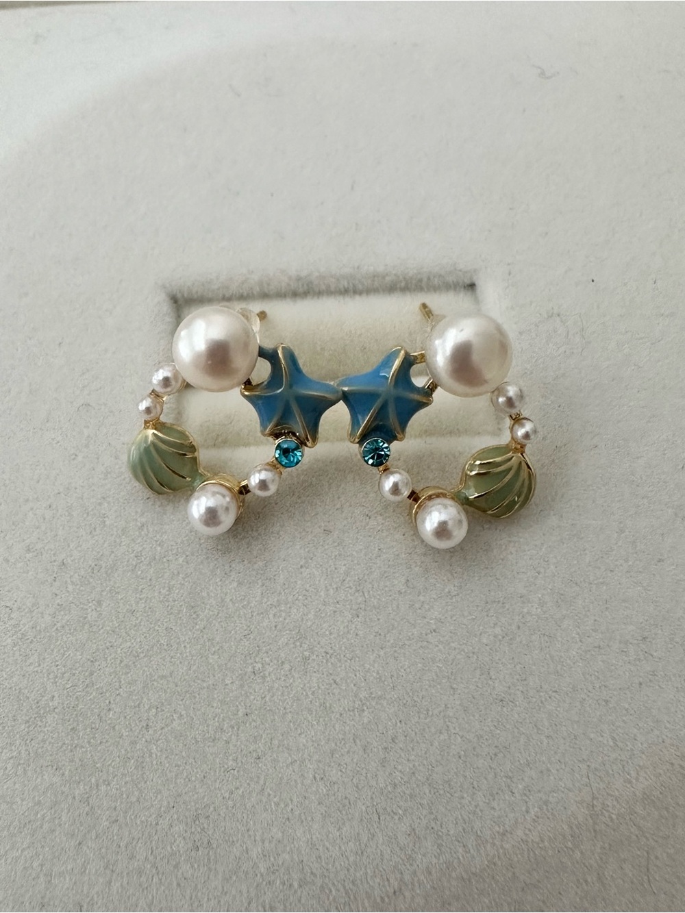 Coastal Style Freshwater Pearl Seashell Starfish Hoop Stud Earrings
